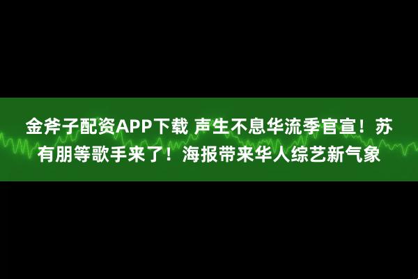 金斧子配资APP下载 声生不息华流季官宣！苏有朋等歌手来了！海报带来华人综艺新气象